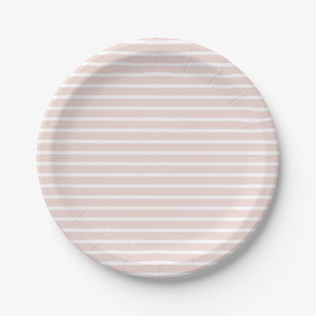 Girly blush pink stripes modern cute chic  paper plate (Front)