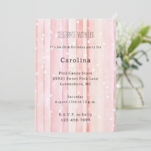 Girly Blush Pink Stripes White Dots Birthday Invitation