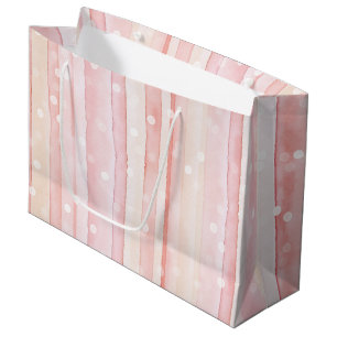 Girly Blush Pink Stripes White Dots Birthday Large Gift Bag