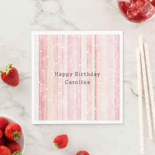Girly Blush Pink Stripes White Dots Birthday Napkin