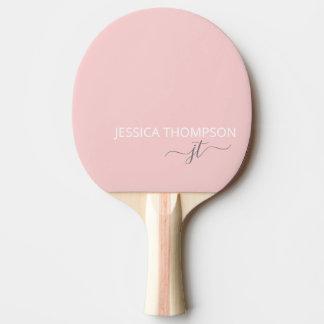 Girly Blush Pink Stylish Modern Monogram Name  Ping Pong Paddle