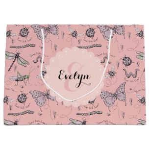 Girly Blush Pink Sweet Little Critter Monogram Large Gift Bag