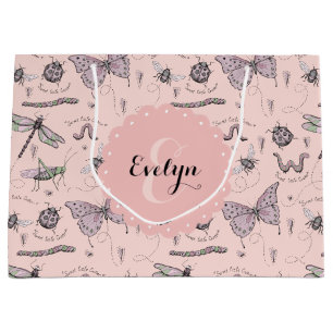 Girly Blush Pink Sweet Little Critter Monogram Large Gift Bag