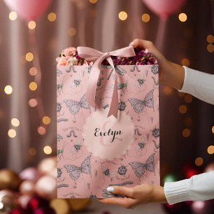 Girly Blush Pink Sweet Little Critter Monogram Medium Gift Bag