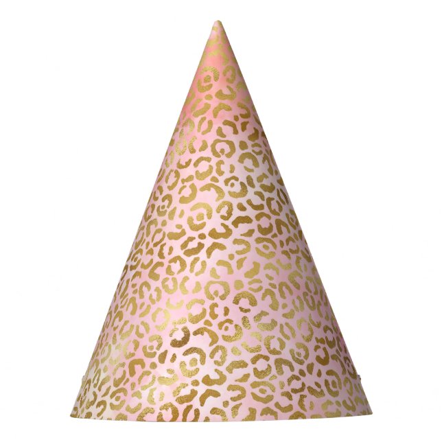Girly Blush Pink Tie Dye Gold Leopard Print Party Hat (Front)