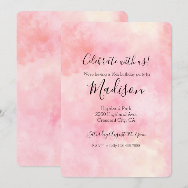 Girly Blush Pink Tie Dye Invitation (Front/Back)