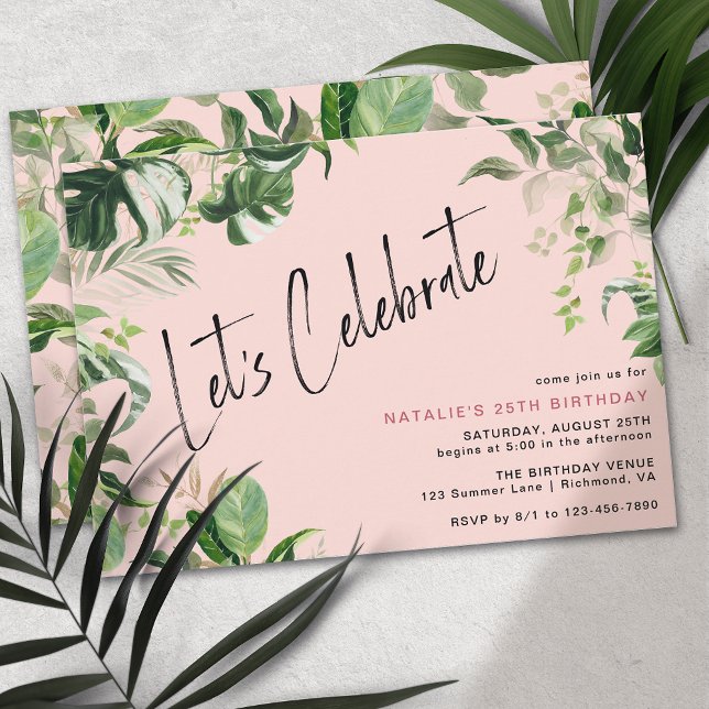 Girly Blush Pink | Tropical Summer Adult Birthday Invitation (Creator Uploaded)
