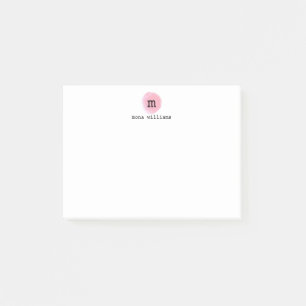 Girly Blush Pink Watercolor Circle Black Monogram Post-it Notes