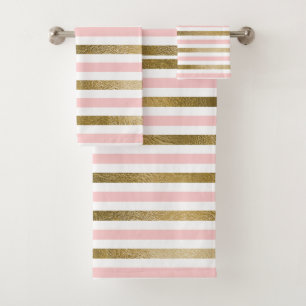 Girly Blush Pink, White and Gold Foil Pattern Bath Towel Set