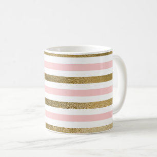 Girly Blush Pink, White and Gold Foil Pattern Coffee Mug