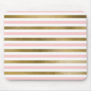 Girly Blush Pink, White and Gold Foil Pattern Mouse Mat