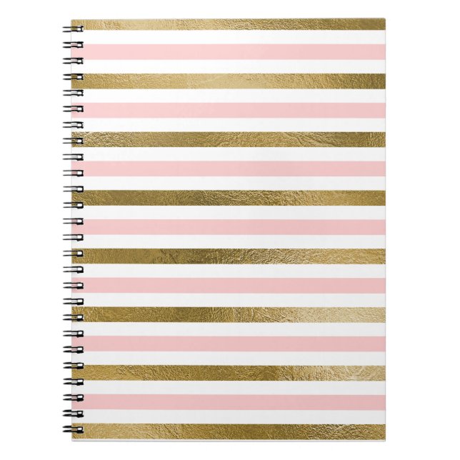 Girly Blush Pink, White and Gold Foil Pattern Notebook (Front)