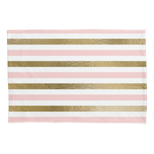 Girly Blush Pink, White and Gold Foil Pattern Pillowcase (Front)