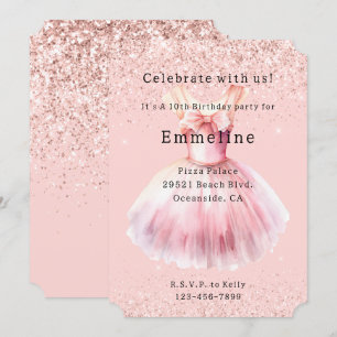 Girly Blush Pink White Glitter Ballet Dress Invitation