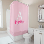 Girly Blush Pink, White & Hot Pink Monogram Name Shower Curtain<br><div class="desc">Personalised monogram girly pale blush pink shower curtain with white and hot pink writing. This pretty shower curtain can be easily personalised with your own custom first name and monogram initial. You can even change the text colour and font style using the customise option.</div>