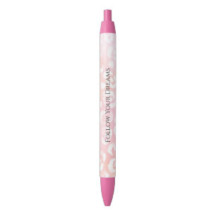 Girly Blush Pink White Leopard Animal  Black Ink Pen