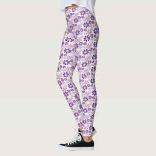 Girly Blush Purple Violet Flower Garden Doodle Leggings