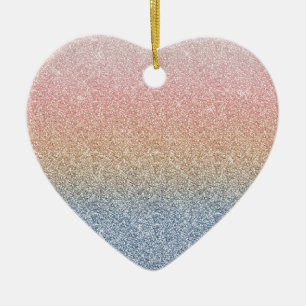 Girly Blush Rose Gold Blue Ombre Glitter Sparkles Ceramic Tree Decoration