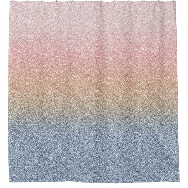 Girly Blush Rose Gold Blue Ombre Glitter Sparkles Shower Curtain (Front)