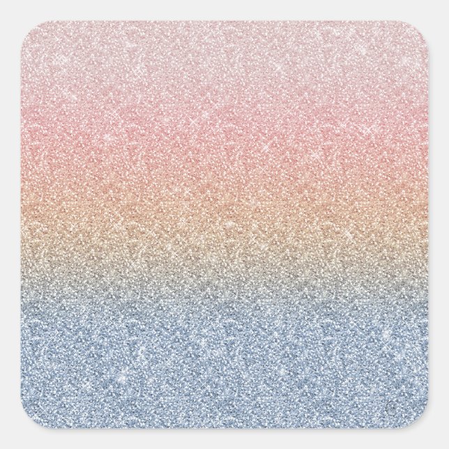 Girly Blush Rose Gold Blue Ombre Glitter Sparkles Square Sticker (Front)