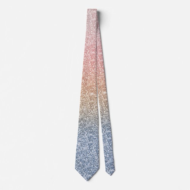 Girly Blush Rose Gold Blue Ombre Glitter Sparkles Tie (Front)