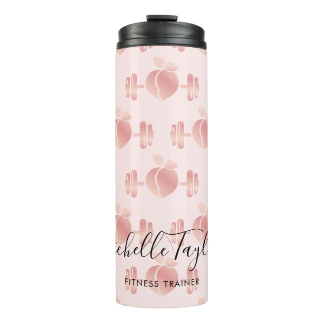 Girly Blush Rose Gold Fitness Trainer Business Car Thermal Tumbler (Front)