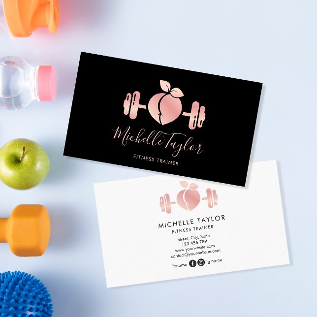 Girly Blush Rose Gold Fitness Trainer Modern Business Card (Creator Uploaded)