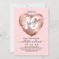 Girly Blush Rose Gold Foil Heart Balloon Sweet 16