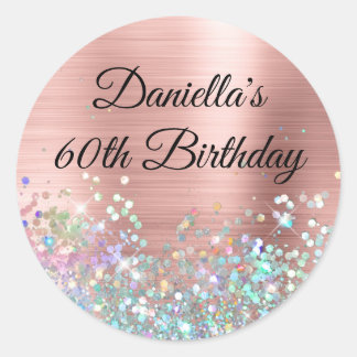 Girly Blush Rose Gold Foil Holo Glitter Birthday Classic Round Sticker