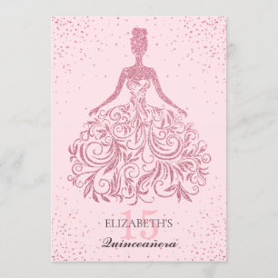 Girly Blush Sparkle Dress Quinceañera Glitter Pink Invitation