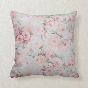 Girly blush tones pink boho country floral cushion