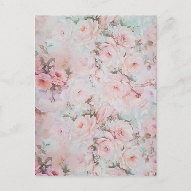 Girly blush tones pink boho country floral postcard (Front)