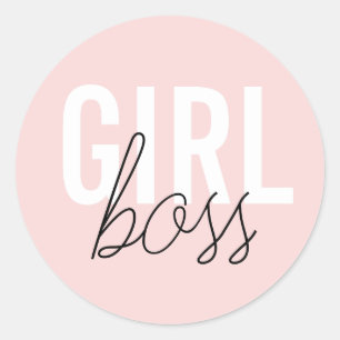 Girly blush typography script girl boss classic round sticker