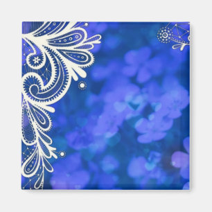 Girly bohemian chic blue floral white lace magnet