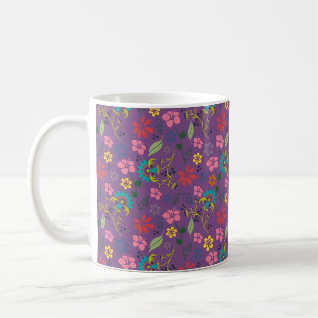 Girly Bohemian Colourful Flowers Coffee Mug (Left)
