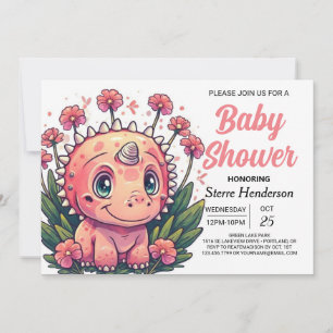 Girly Bohemian Dinosaur Girl Baby Shower Invitation