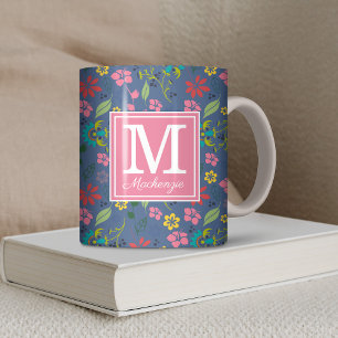 Girly Bohemian Flowers Monogram Coffee Mug