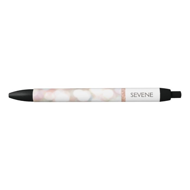 Girly Bokeh Rose Gold Sequin  Personalised Name Black Ink Pen (Front)