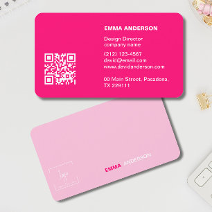 Girly Bold PINK Qr Code Professional Business logo Business Card