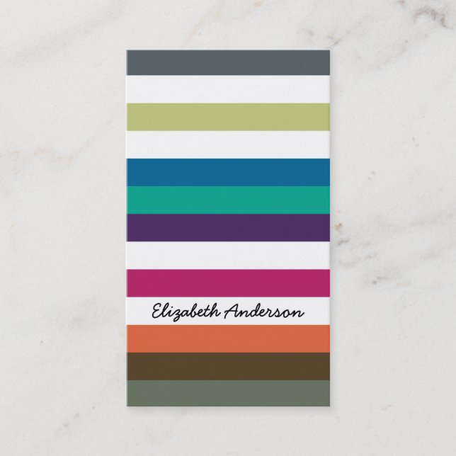 Girly Bold Rainbow Big Horizontal Stripes and Name Business Card (Front)