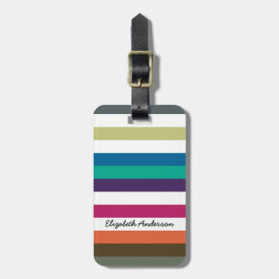 Girly Bold Rainbow Big Horizontal Stripes and Name Luggage Tag