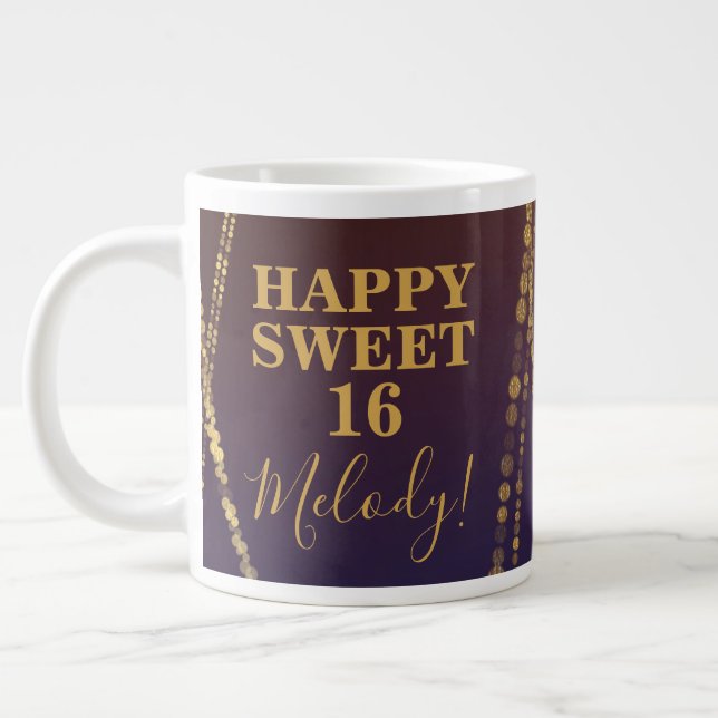 Girly Bordeaux Red Burgundy Glam Sweet 16 Birthday Large Coffee Mug (Left)