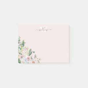 Girly Botanical Monogram Greenery Post-It Notes