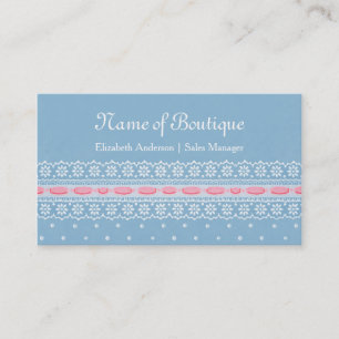 Girly Boutique Blue Polka Dots Pink Ribbon Lace Business Card