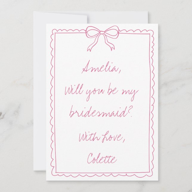 Girly Bow Doodle Love Fancy Bridesmaid Proposal Card (Front)