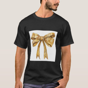 Girly Bow in Watercolor coquette Aesthetic golden T-Shirt