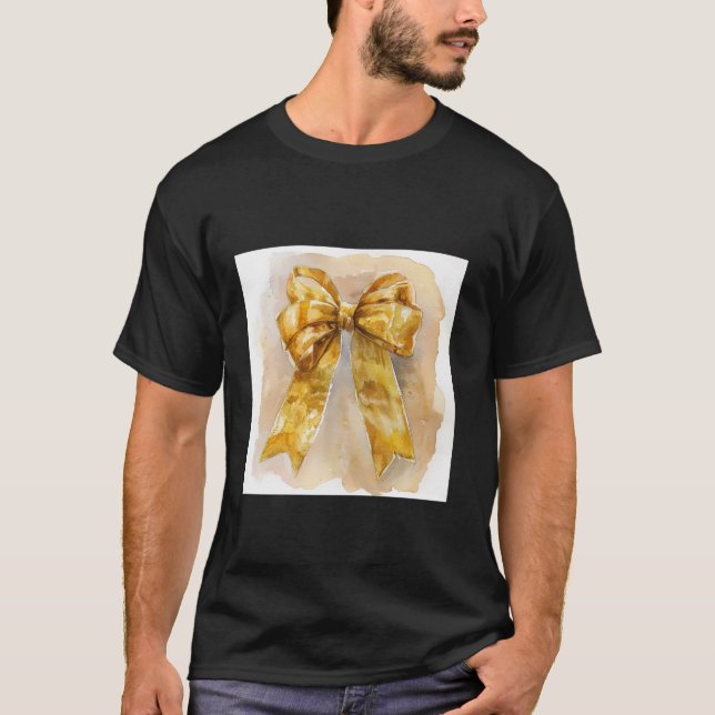 Girly Bow in Watercolor coquette Aesthetic golden  T-Shirt (Front)