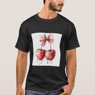 Girly Bow in Watercolor coquette Cherry Pink Bow T-Shirt
