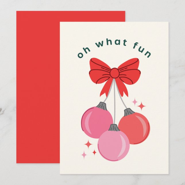 Girly Bow Ornaments Holiday Card (Front/Back)