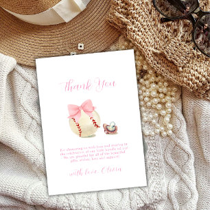Girly Bow Pacifier Baseball Sport Baby Shower Thank You Card
